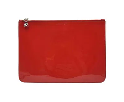 Alexander Mcqueen Women's Red Charm Patent Leather Silver Skull Large Pouch