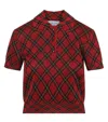 Alexander Mcqueen Microcheck Polo Shirt Lurex Collar Detail In Red