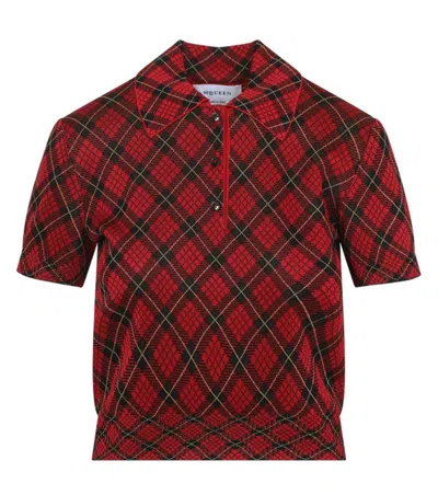 ALEXANDER MCQUEEN WOMEN RED CHECK PRINT POLO
