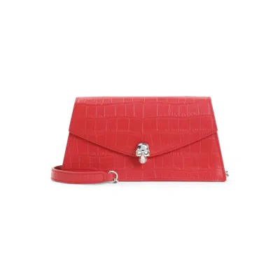 Alexander Mcqueen Mini Skull Croc-embossed Leather Shoulder Bag In Red