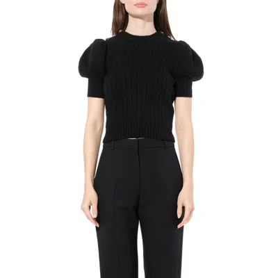 Alexander Mcqueen Women's Ribbed Top With Jewel In Black/grey
