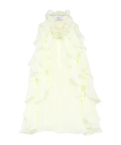 Alexander Mcqueen Sleeveless High Neck Sheer Top Ruffles In White