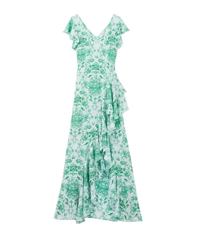 ALEXANDER MCQUEEN WOMEN'S SAILOR TATTOO ASYMMETRIC RUFFLE DRESS IN BLUE/GREEN