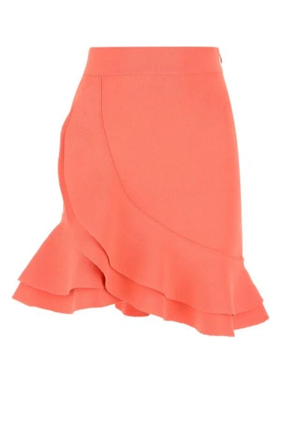 Alexander Mcqueen Mini Skirt With Asymmetrical Hem And Ruffle Detail In Pink