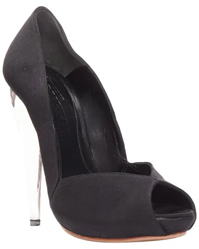 Alexander Mcqueen Women's Satin Clear Lucite Dagger Peep Toe Heel Eu37  (authentic Pre-loved) In Black