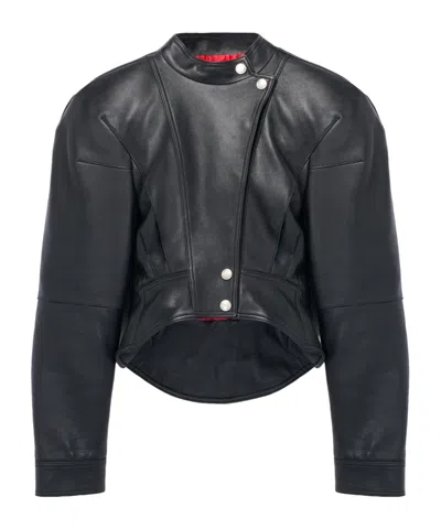 Alexander Mcqueen Women's Sculpted Shoulder Leather Jacket In Black