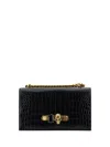 Alexander Mcqueen Crocodile Chain Shoulder Bag With Decorative Embellishments In Black