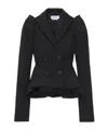 Alexander Mcqueen Mcqueen Pleated Puff Shoulder Stretch Wool Crop Jacket In Black