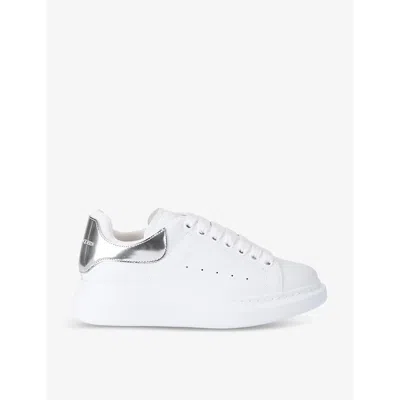 ALEXANDER MCQUEEN WOMENS SILVER COM WOMEN'S OVERSIZED LEATHER LOW-TOP TRAINERS EUR 41 / 8 UK