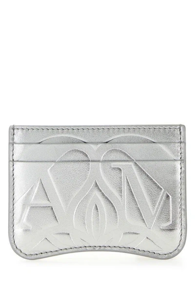 ALEXANDER MCQUEEN ALEXANDER MCQUEEN WOMEN SILVER LEATHER CARD HOLDER