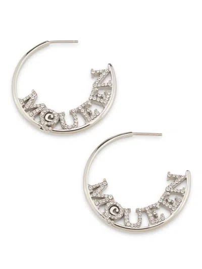 Alexander Mcqueen Women's Silvertone & Glass Crystal Logo Hoop Earrings In Metallic