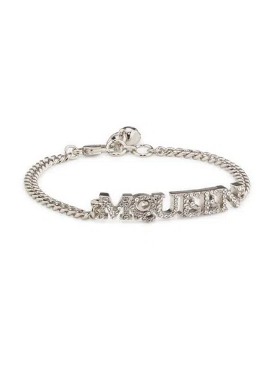 Alexander Mcqueen Women's Silvertone & Glass Crystal "mcqueen" Logo Bracelet In Animal Print