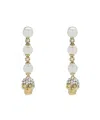 Alexander Mcqueen Dangling Pearl Skull Crystal Earrings