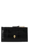 Alexander Mcqueen Alexander Mc Queen Skull Zip Crocodile Effect Leather Credit Card Case In Black