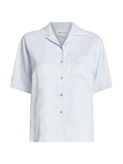 Alexander Mcqueen Women's Skull Fluid Satin Shirt In Blue