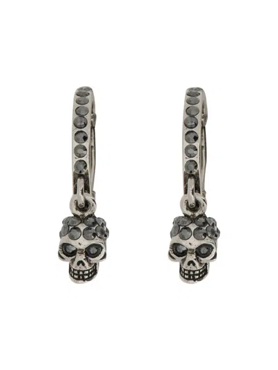 Alexander Mcqueen Women Skull Hoop Earrings In Silver