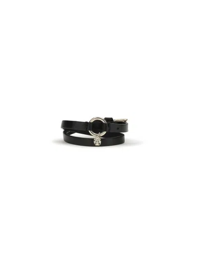 Alexander Mcqueen Women Skull Ring Double Wrap Bracelet In Black