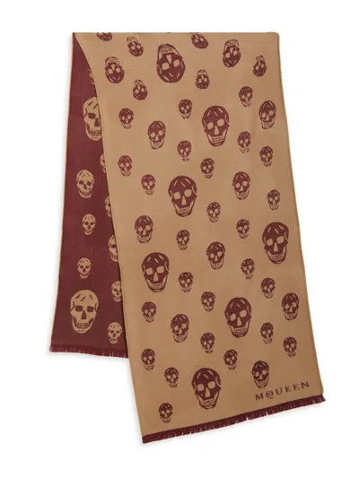 Alexander Mcqueen Women's Skull-print Fringed Wool Scarf In Pink
