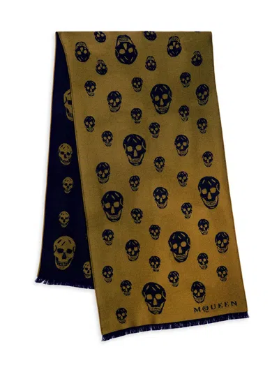 Alexander Mcqueen Women's Skull-print Fringed Wool Scarf In Pink