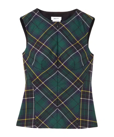 Alexander Mcqueen Women's Sleeveless Wool Tartan Top In Navy/green/yellow