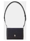 Alexander Mcqueen Dark Blue Canvas And Black Leather Denim Shoulder Bag In Black