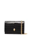Alexander Mcqueen Skull Small Embossed Croc Leather Crossbody Bag