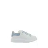 Alexander Mcqueen White Leather Sneakers With Pastel Light Blue Suede Heel In Blue