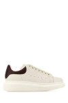 Alexander Mcqueen White Leather Sneakers With Chocolate Leather Heel In White