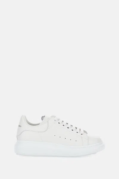 Alexander Mcqueen White Low Top Sneakers With Logo Lettering On Tongue And Heel In Leather Woman