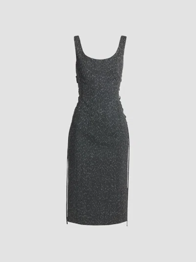 Alexander Mcqueen Women's Speckled Wool Lacing Midi Dress In Gray