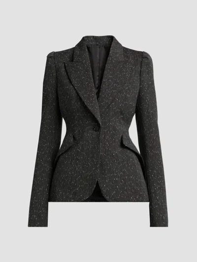 Alexander Mcqueen Women's Speckled Wool One-button Blazer In Gray