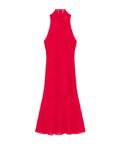 Alexander Mcqueen Spider Lace Halter Midi Dress In Red