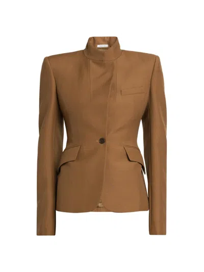 Alexander Mcqueen Women's Stand Collar Wool-mohair Jacket In Brown