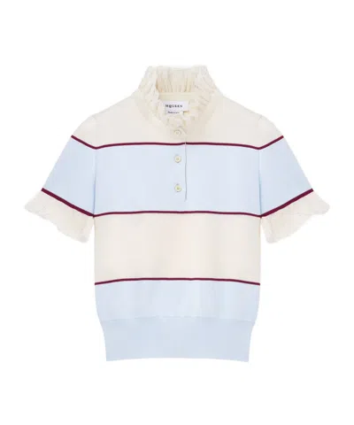 ALEXANDER MCQUEEN ALEXANDER MCQUEEN RUFFLED DETAIL STRIPED POLO SHIRT