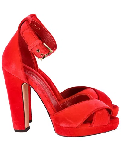 Alexander Mcqueen Women's Suede Ankle Strap Sandal In Red