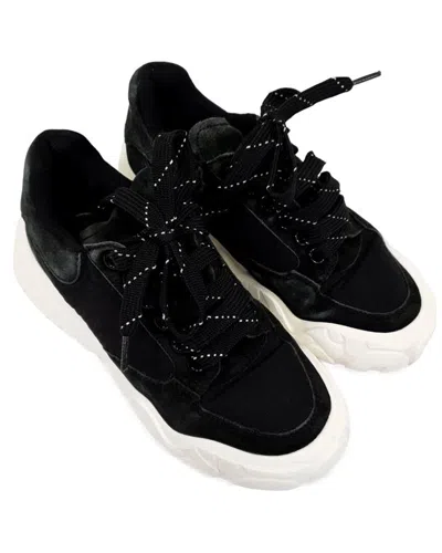 Pre-owned Alexander Mcqueen Women's Suede Court Chunky Sneaker (authentic Pre-loved) In Black
