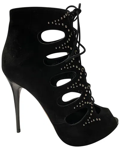 Alexander Mcqueen Women's Suede Cut Out Studded Lace Up Boot (authentic Pre-  Loved) In Black