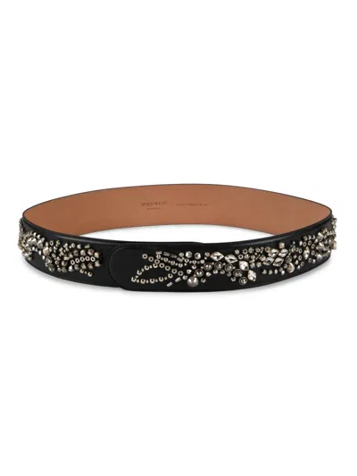 Alexander Mcqueen Women's Sunflower Crystal Embroidery Belt In Metallic