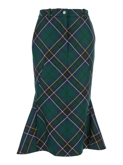 Alexander Mcqueen Women Tartan Midi Skirt In Green