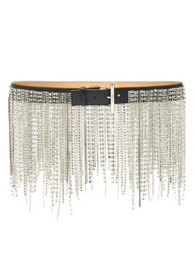 Alexander Mcqueen T-bar Crystal Fringe Leather Belt In Brown