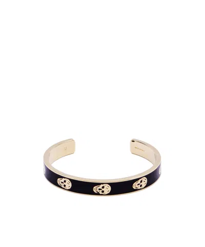 Alexander Mcqueen Women's Thin Skull Cuff In Black/gold