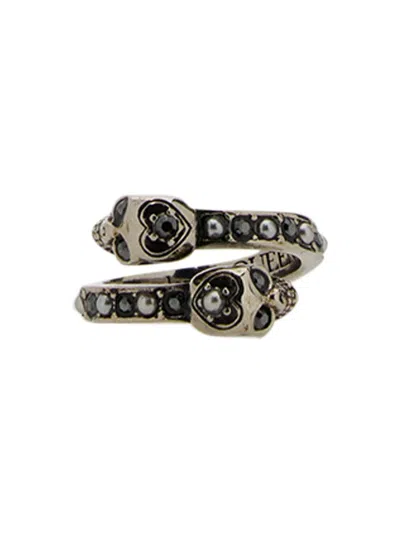 Alexander Mcqueen Women Twin Skull Ring In Gold