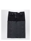 Alexander Mcqueen Mcqueen Two-tone Low Rise Denim Midi Skirt