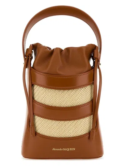 Alexander Mcqueen Women's Two-tone Leather And Raffia Mini The Rise Bucket Bag | 7959001vpio Color 2050