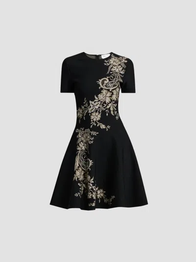 Alexander Mcqueen Women's Volume Asymmetric Jacquard Mini Dress In Black Silver Gold