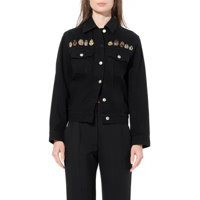 Alexander Mcqueen Women's Washed Denim Jacket In Black