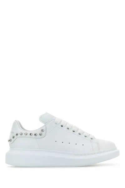Alexander Mcqueen Women White Leather Sneakers With White Leather Heel