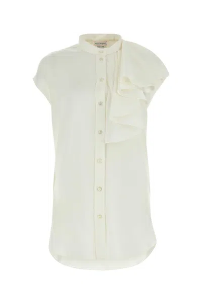 Alexander Mcqueen Elegant Satin Blouse For Women In White