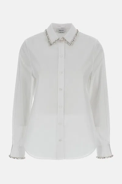 Alexander Mcqueen Women White Shirt With Embroidered Crystals In Multi