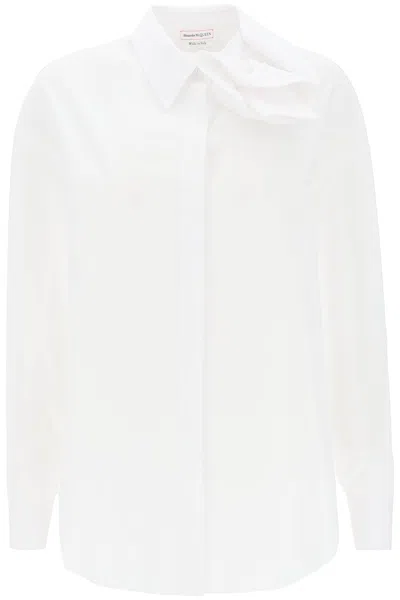 ALEXANDER MCQUEEN WOMEN'S WHITE SHIRT WITH ORCHID DETAIL